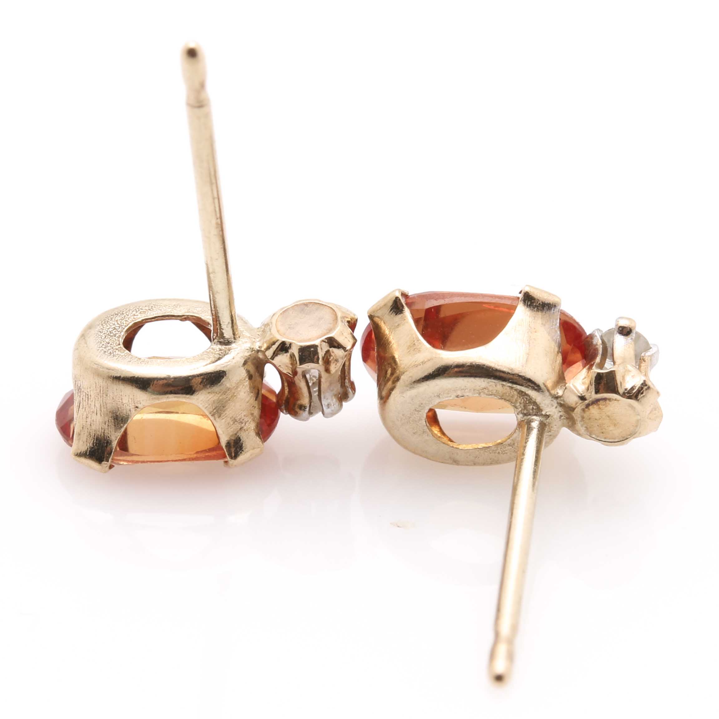 10K Yellow Gold Orange Sapphire and Diamond Stud Earrings