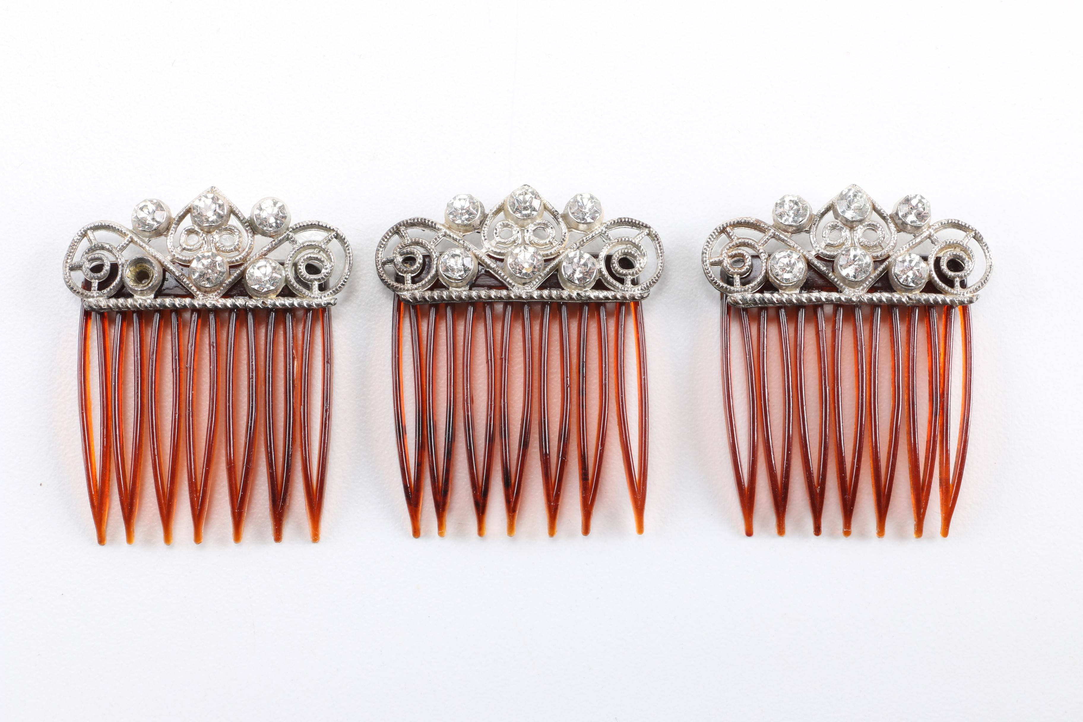 Rhinestone and Floral Hair Picks