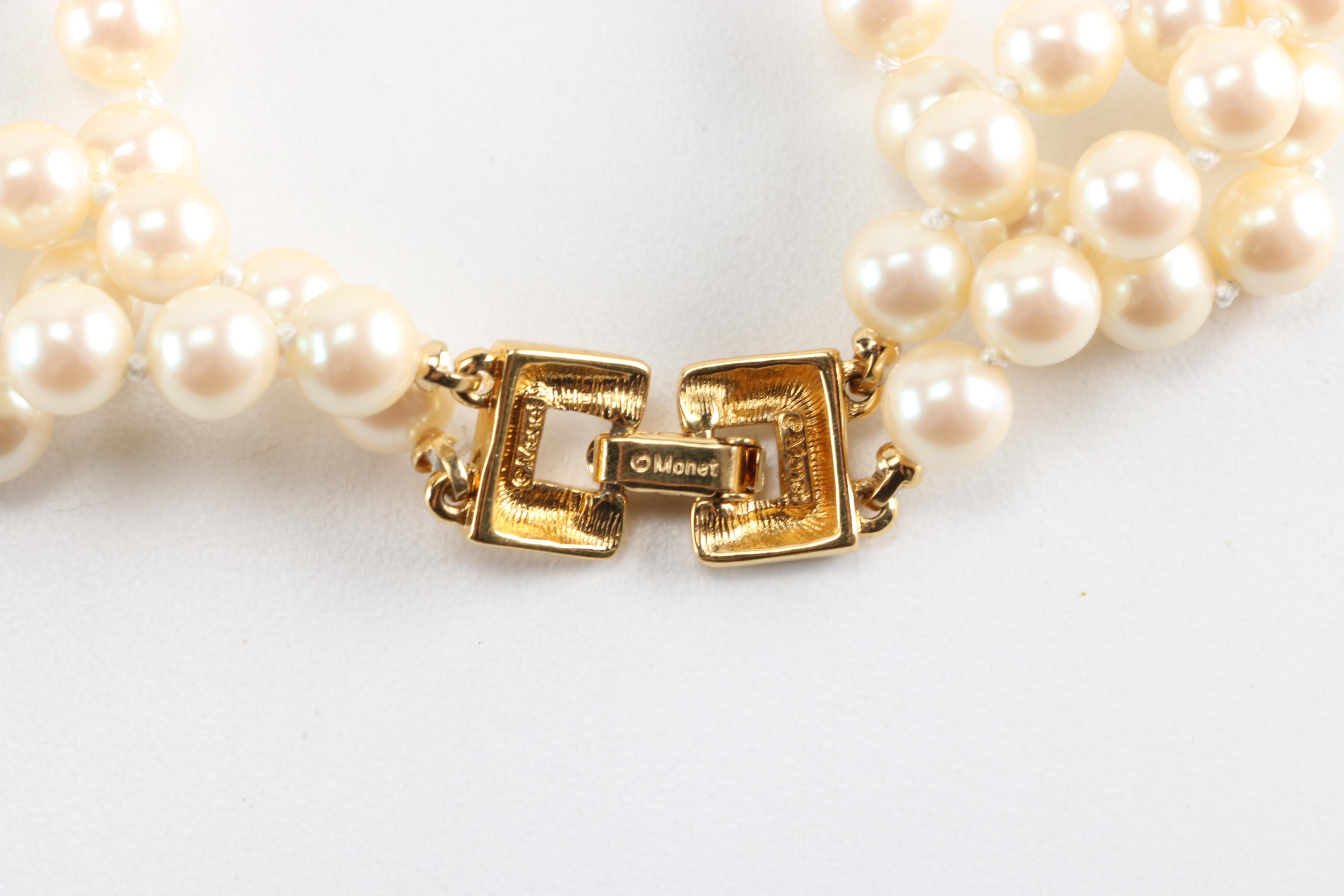 Three Faux Pearl Necklaces Featuring Monet