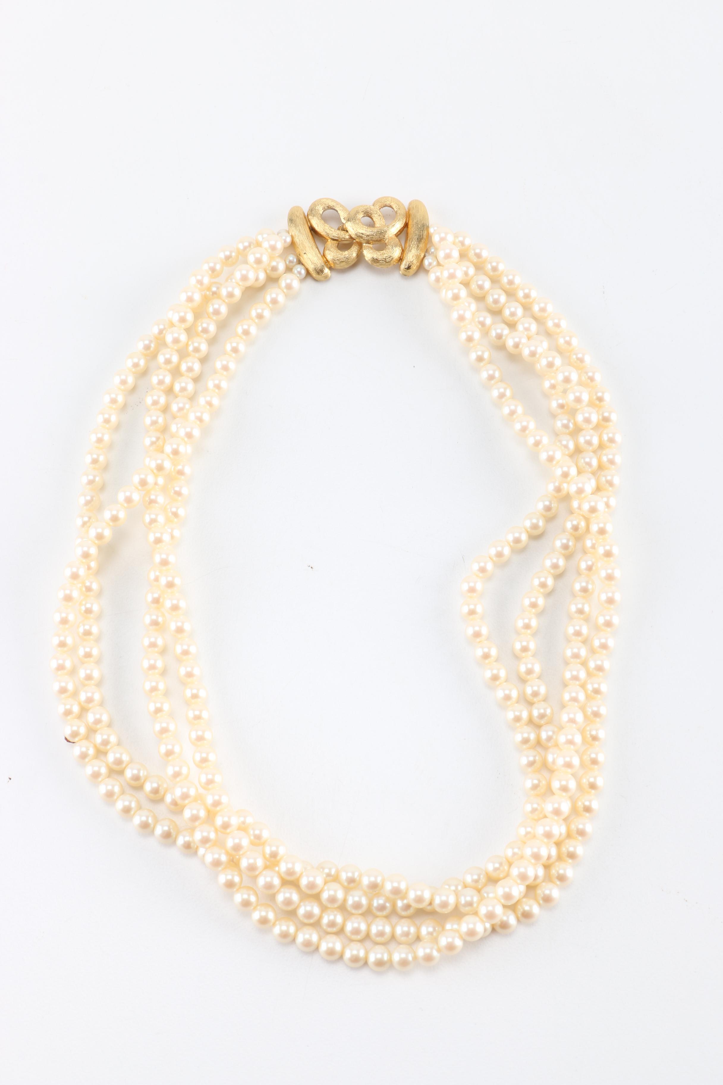 Three Faux Pearl Necklaces Featuring Monet