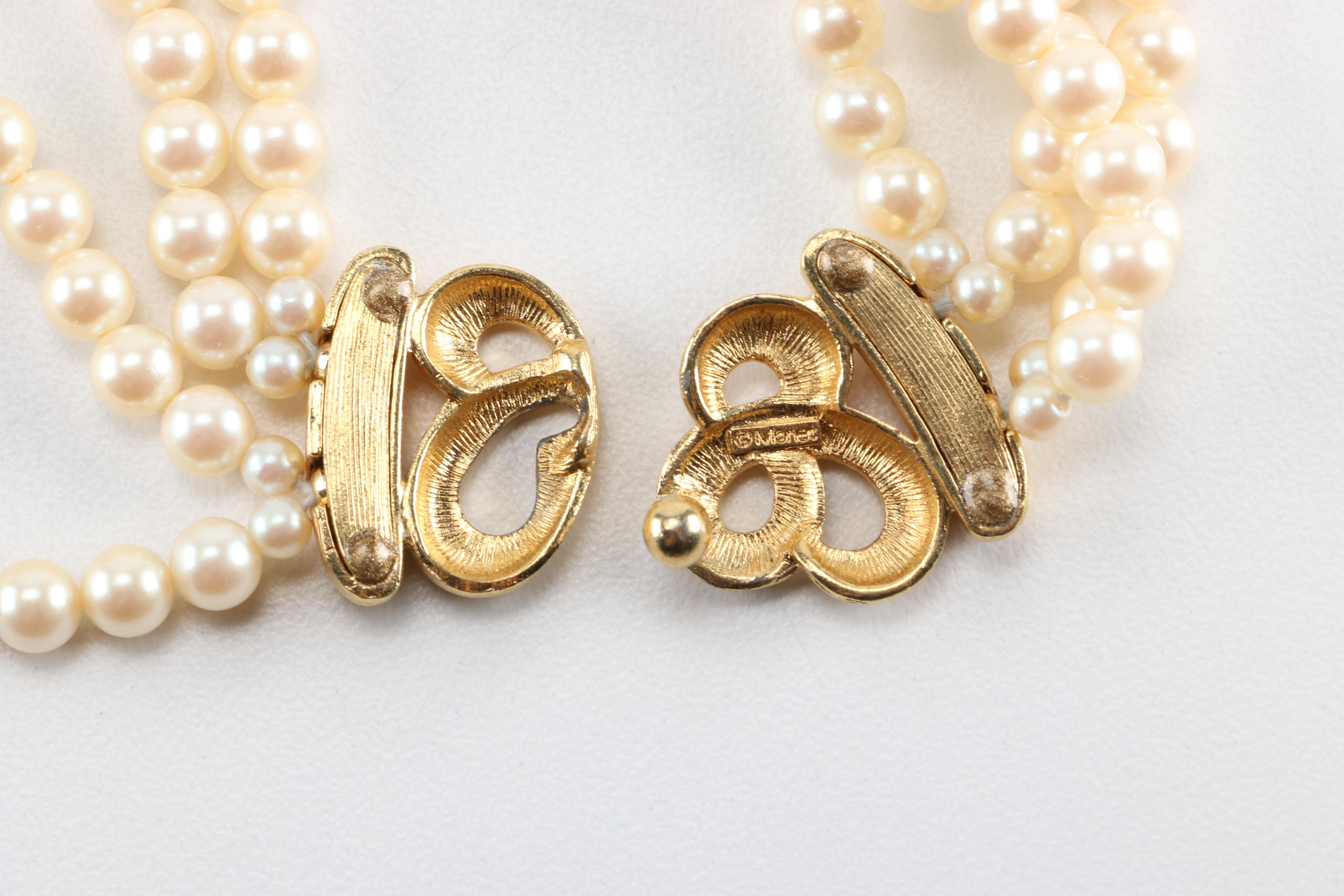 Three Faux Pearl Necklaces Featuring Monet