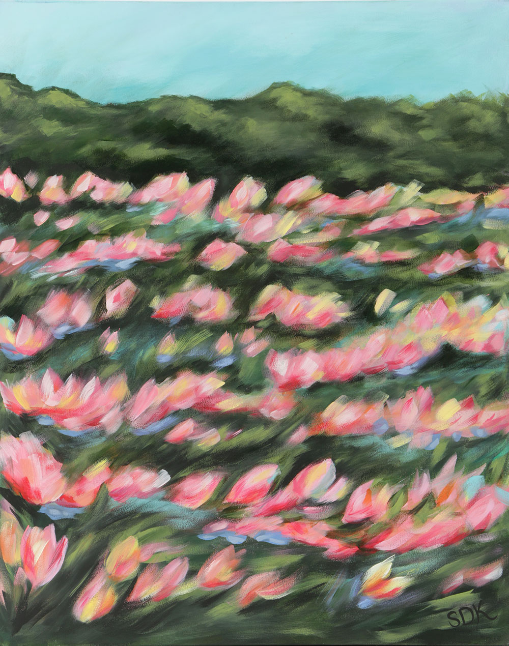 Stephanie Kastner Oil Painting on Canvas of Flowering Field