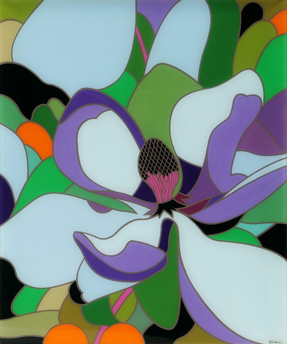 Evelyn L. Liner Reverse Lucite Painting "Blue Flower #4"