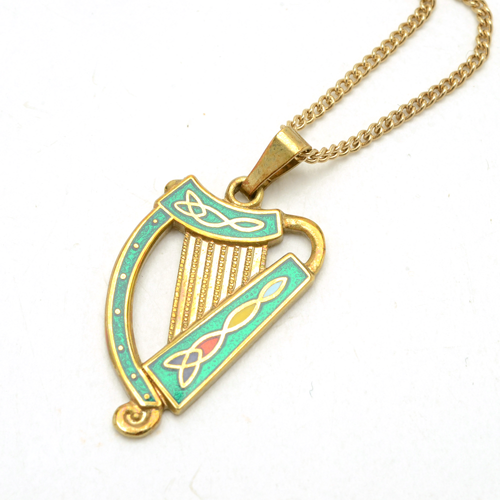 Enameled Jewelry with Cat, Flower, Irish Harp Themes