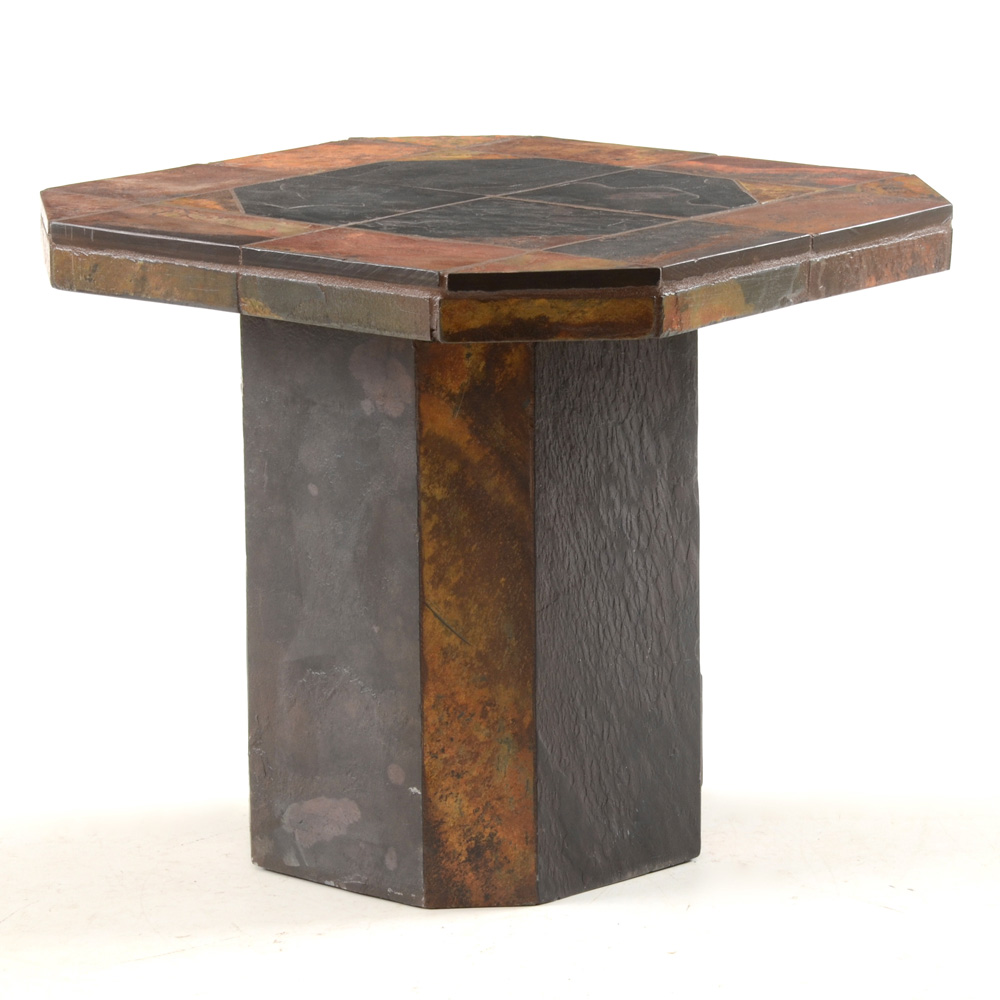 Slate Pedestal End Table