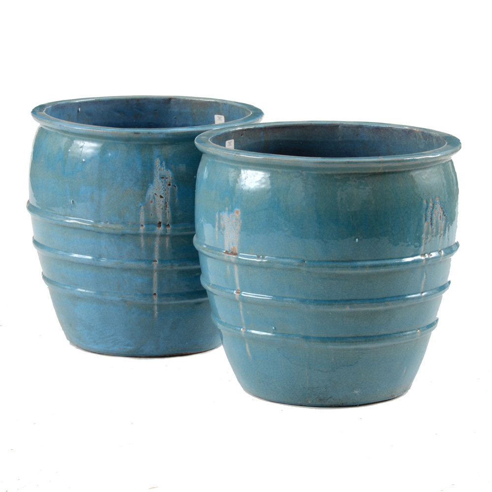 Large Blue Glazed Ceramic Garden Planters