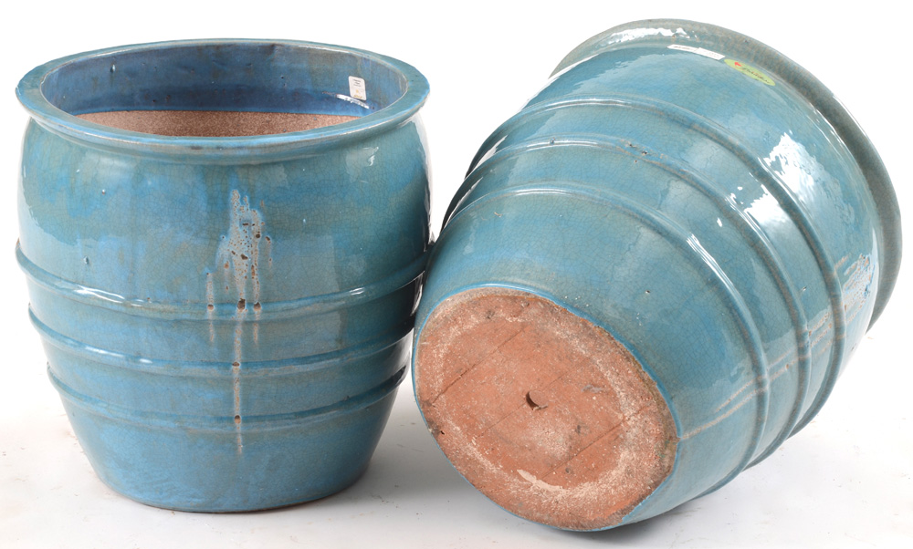 Large Blue Glazed Ceramic Garden Planters