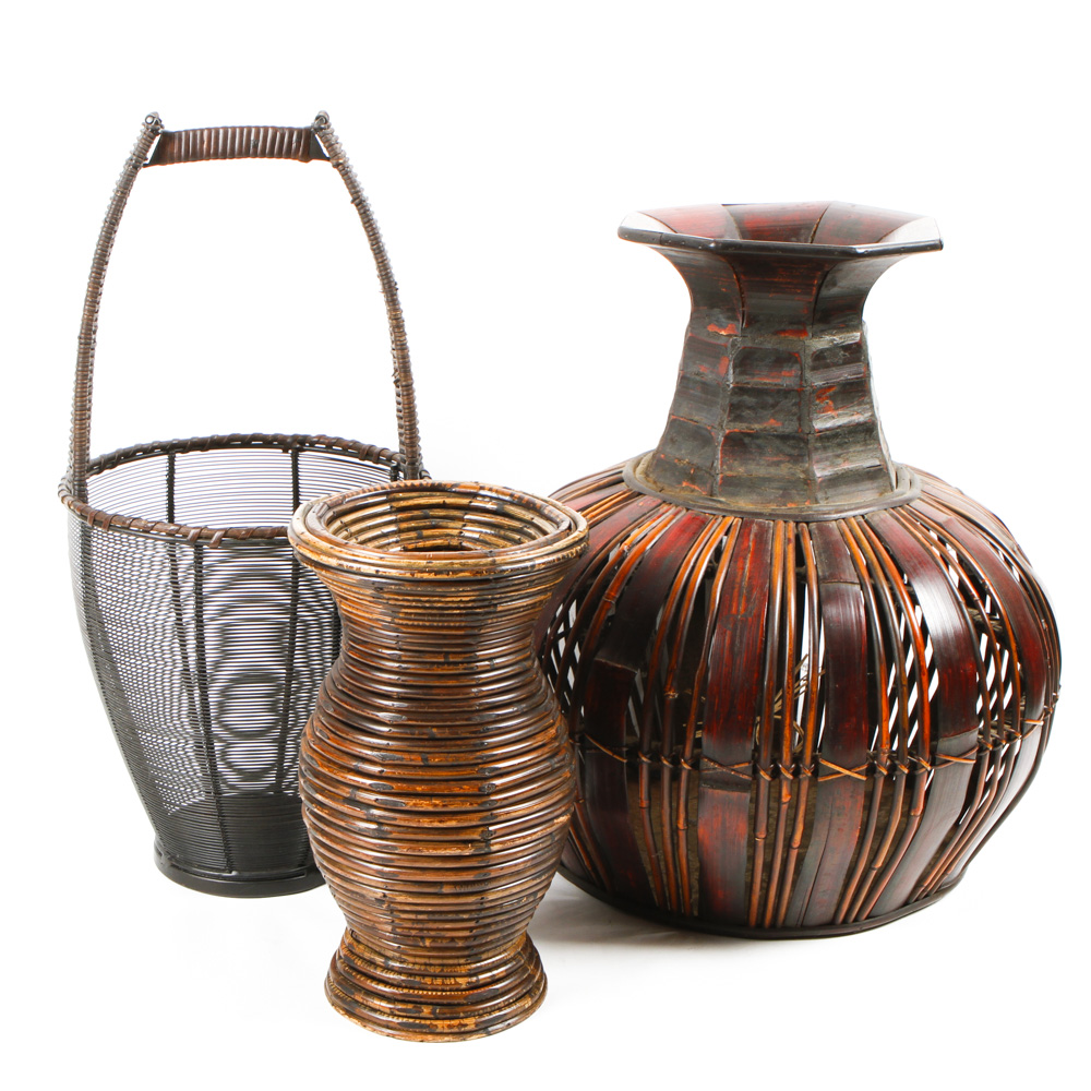 Collection of Woven Baskets and Vases