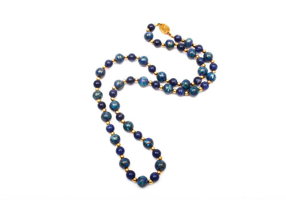 Group of Beaded Jewelry Including, Lapis, Cloisonne, Amethyst, Quartz, Nephrite, Pearls, and Garnet