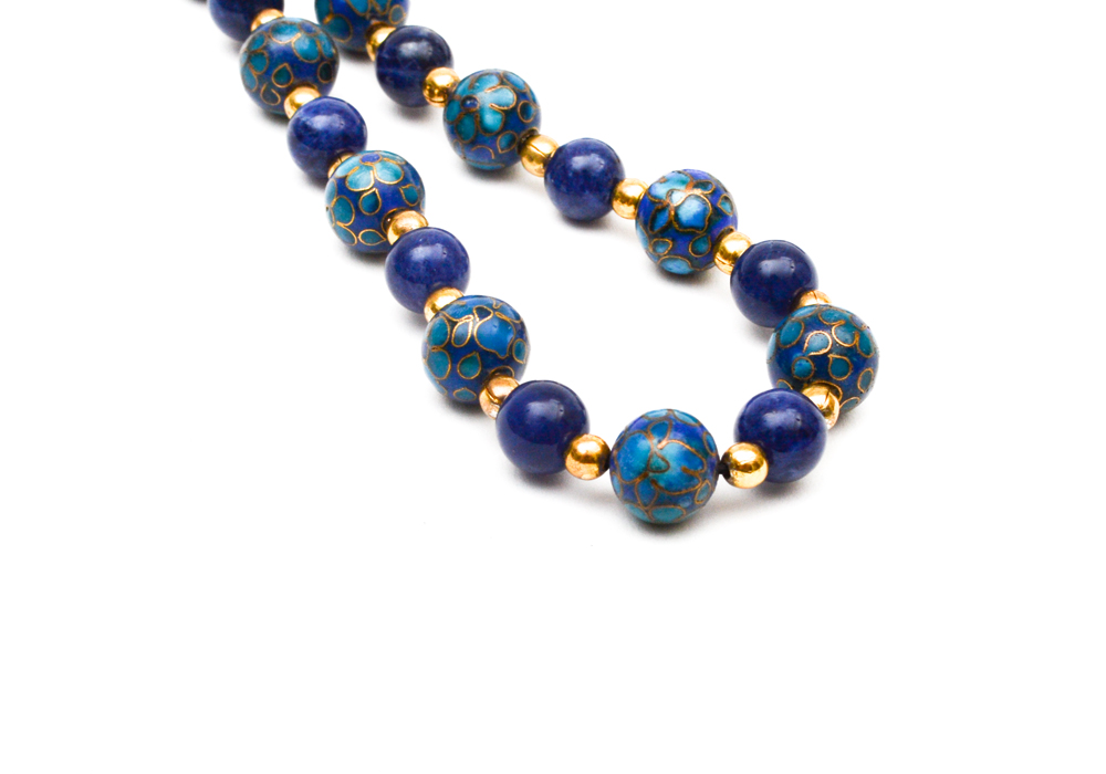 Group of Beaded Jewelry Including, Lapis, Cloisonne, Amethyst, Quartz, Nephrite, Pearls, and Garnet