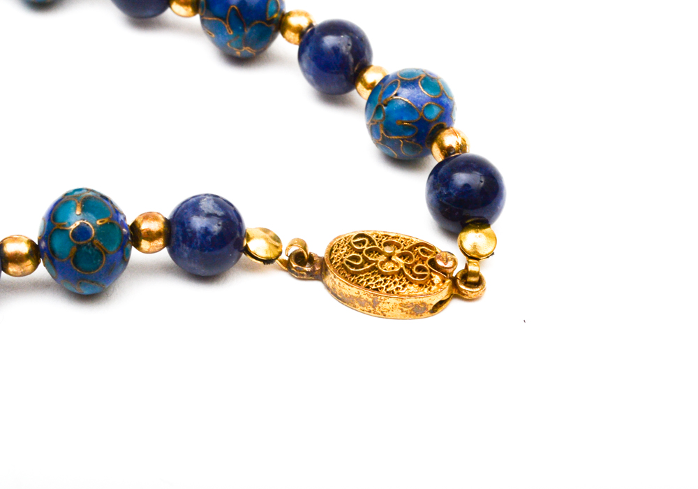 Group of Beaded Jewelry Including, Lapis, Cloisonne, Amethyst, Quartz, Nephrite, Pearls, and Garnet