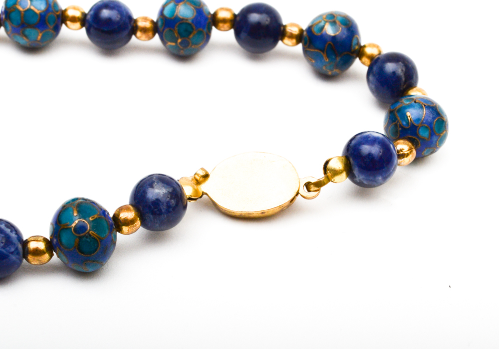 Group of Beaded Jewelry Including, Lapis, Cloisonne, Amethyst, Quartz, Nephrite, Pearls, and Garnet