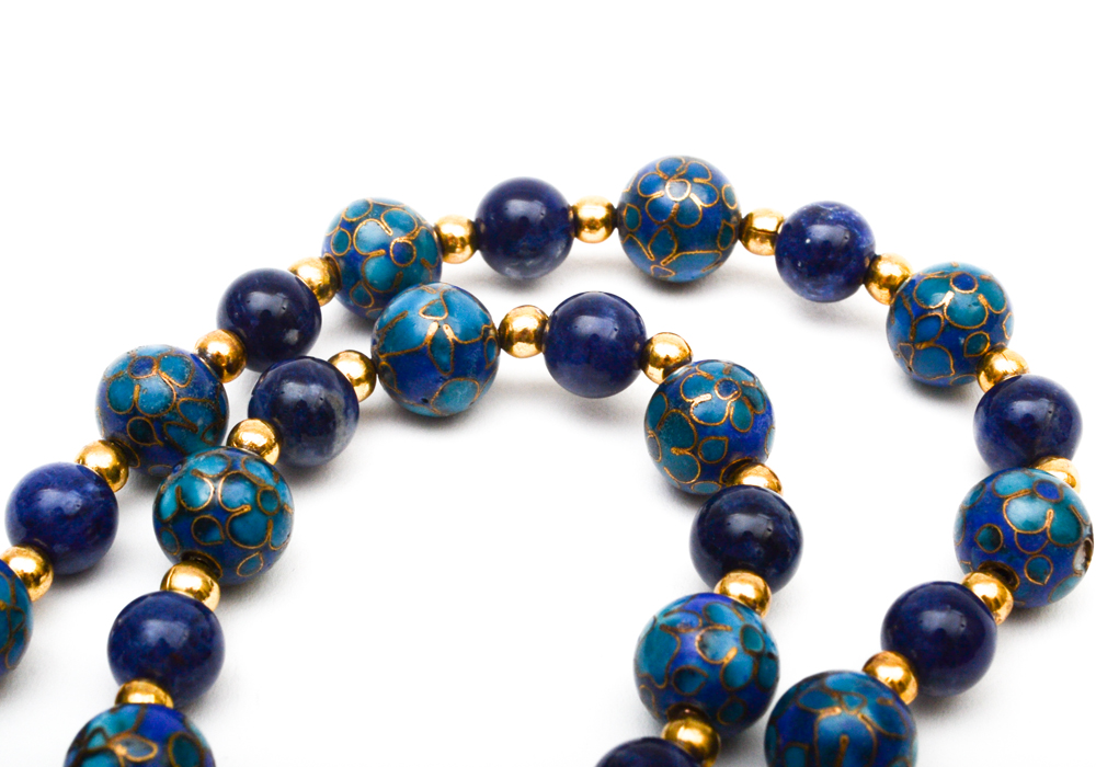 Group of Beaded Jewelry Including, Lapis, Cloisonne, Amethyst, Quartz, Nephrite, Pearls, and Garnet