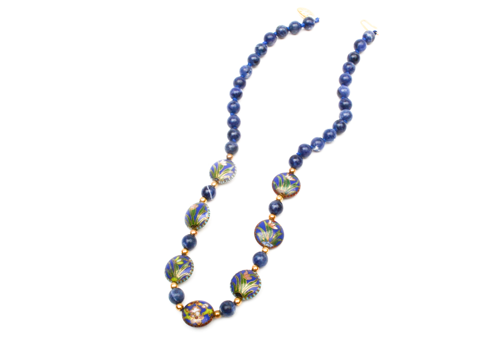 Group of Beaded Jewelry Including, Lapis, Cloisonne, Amethyst, Quartz, Nephrite, Pearls, and Garnet