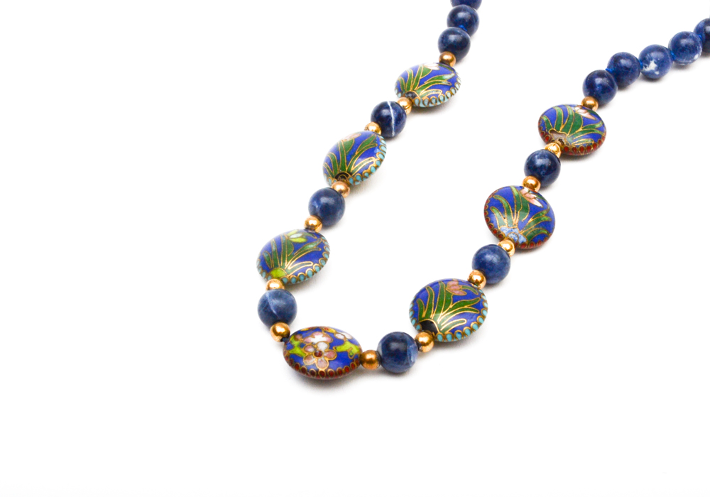 Group of Beaded Jewelry Including, Lapis, Cloisonne, Amethyst, Quartz, Nephrite, Pearls, and Garnet