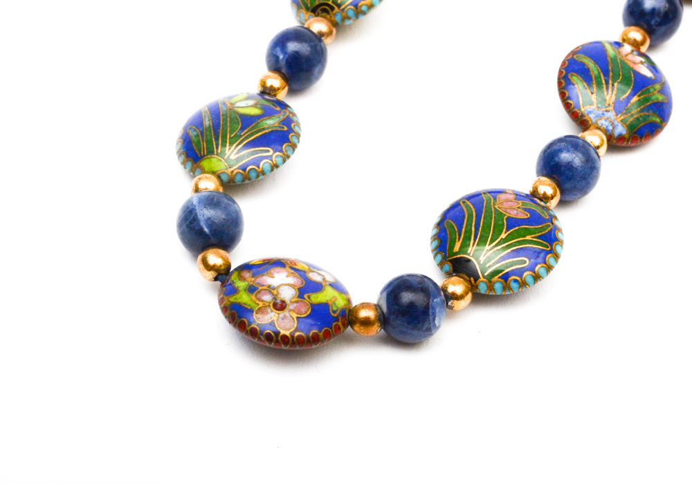 Group of Beaded Jewelry Including, Lapis, Cloisonne, Amethyst, Quartz, Nephrite, Pearls, and Garnet