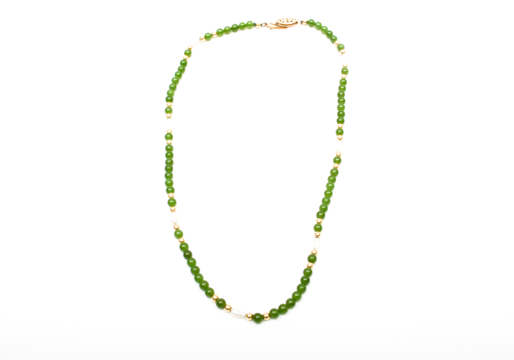 Group of Beaded Jewelry Including, Lapis, Cloisonne, Amethyst, Quartz, Nephrite, Pearls, and Garnet