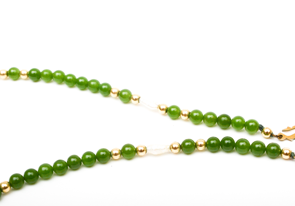 Group of Beaded Jewelry Including, Lapis, Cloisonne, Amethyst, Quartz, Nephrite, Pearls, and Garnet