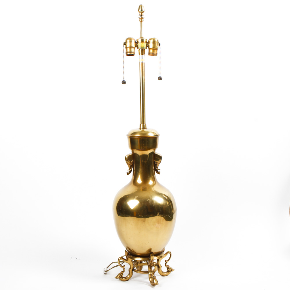 Vintage Solid Brass Marbro Lamp with Elephant Motif