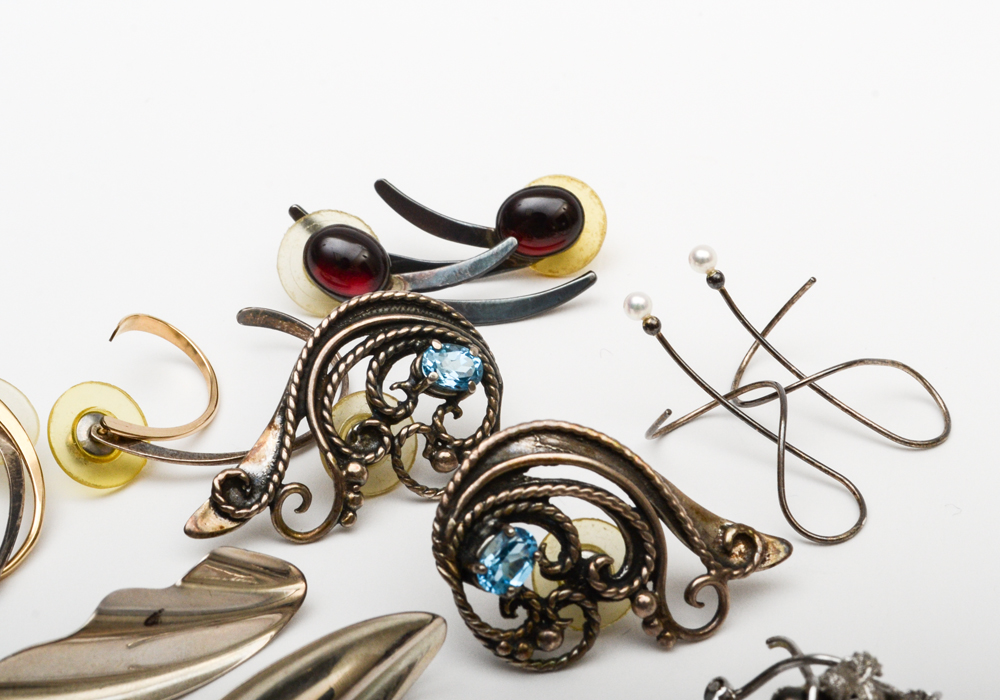 Collection of Silver Jewelry Including, Pearls, Pectolite, Blue Topaz and More