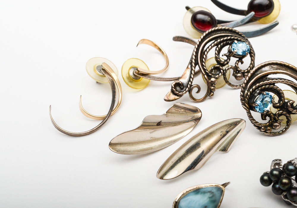 Collection of Silver Jewelry Including, Pearls, Pectolite, Blue Topaz and More