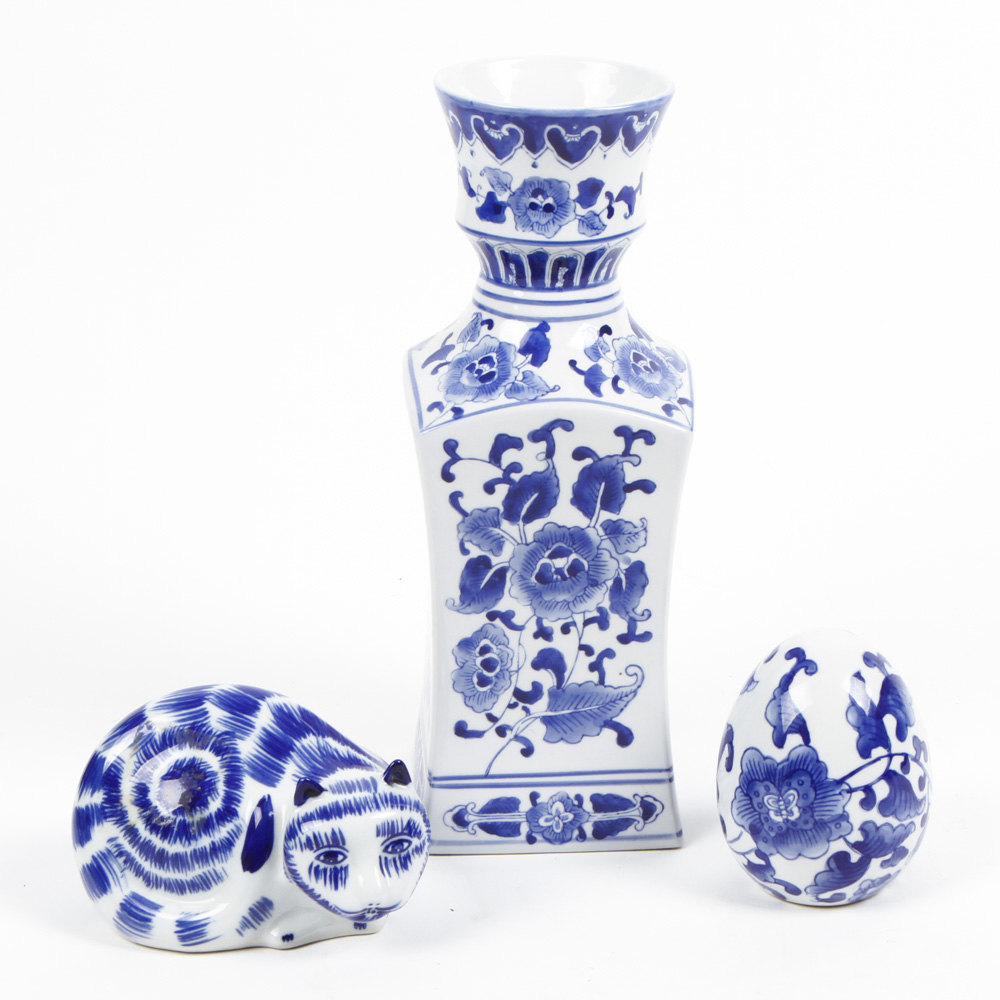Collection of Blue and White Chinese Pottery Pieces