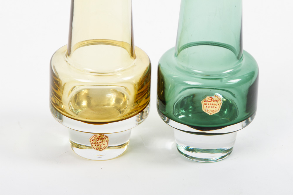 Pair of Mid Century Modern Sea Glasbruk Rocket Sea Glasbruk Kosta Vases