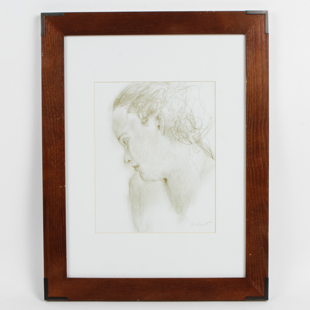 G. Comlet Lithograph Print of a Female Portrait