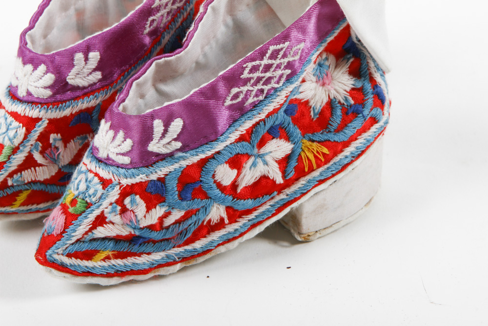 Pair of Chinese Embroidered Lotus Shoes