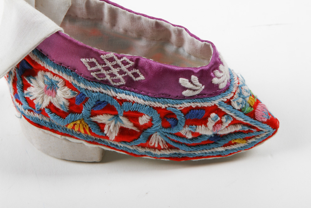 Pair of Chinese Embroidered Lotus Shoes