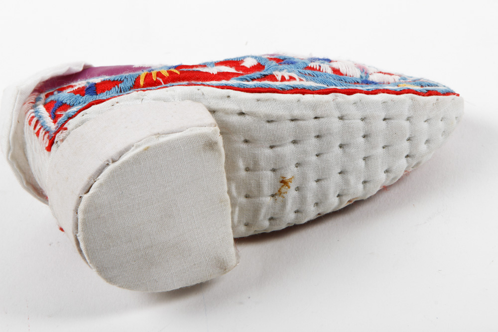 Pair of Chinese Embroidered Lotus Shoes