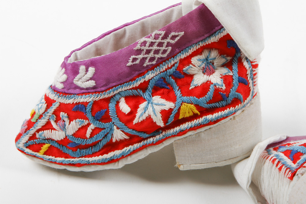 Pair of Chinese Embroidered Lotus Shoes