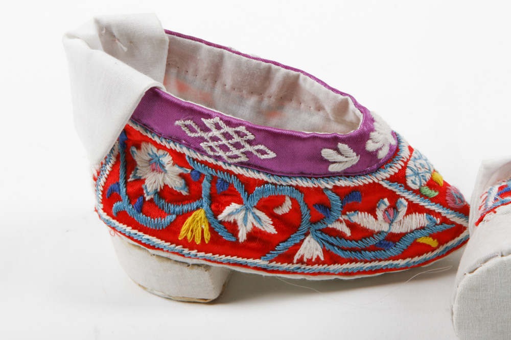 Pair of Chinese Embroidered Lotus Shoes