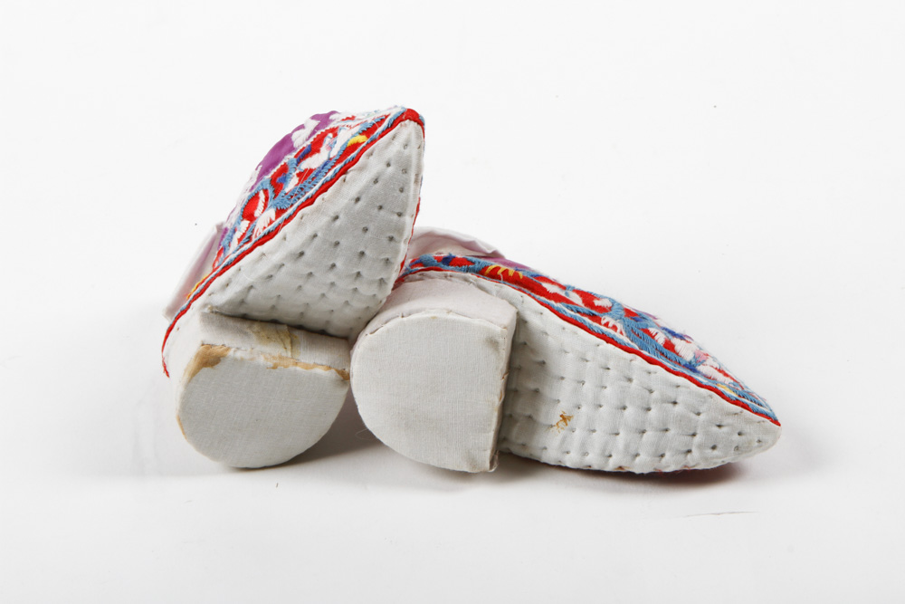 Pair of Chinese Embroidered Lotus Shoes