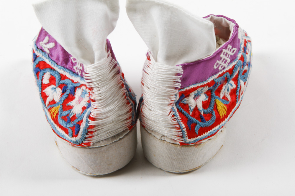 Pair of Chinese Embroidered Lotus Shoes