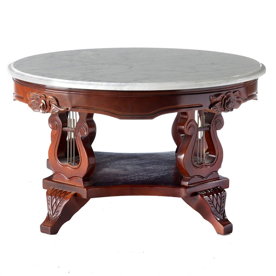 Victorian-Style Marble Top Coffee Table