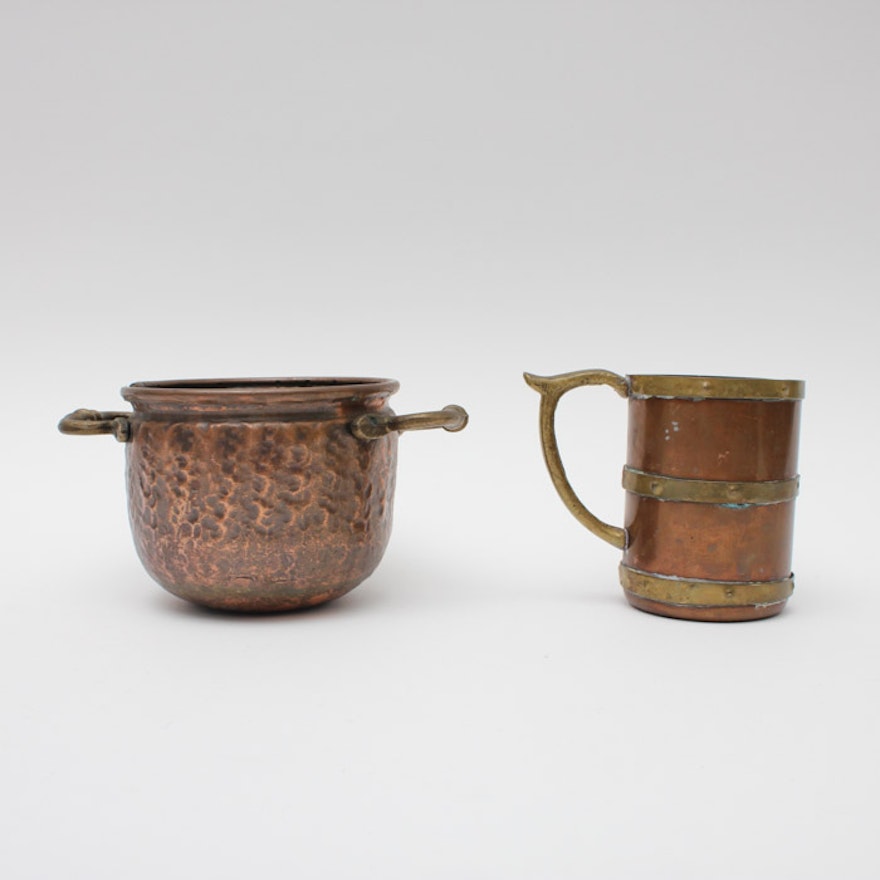 Vintage Copper and Brass Tankard and Pot