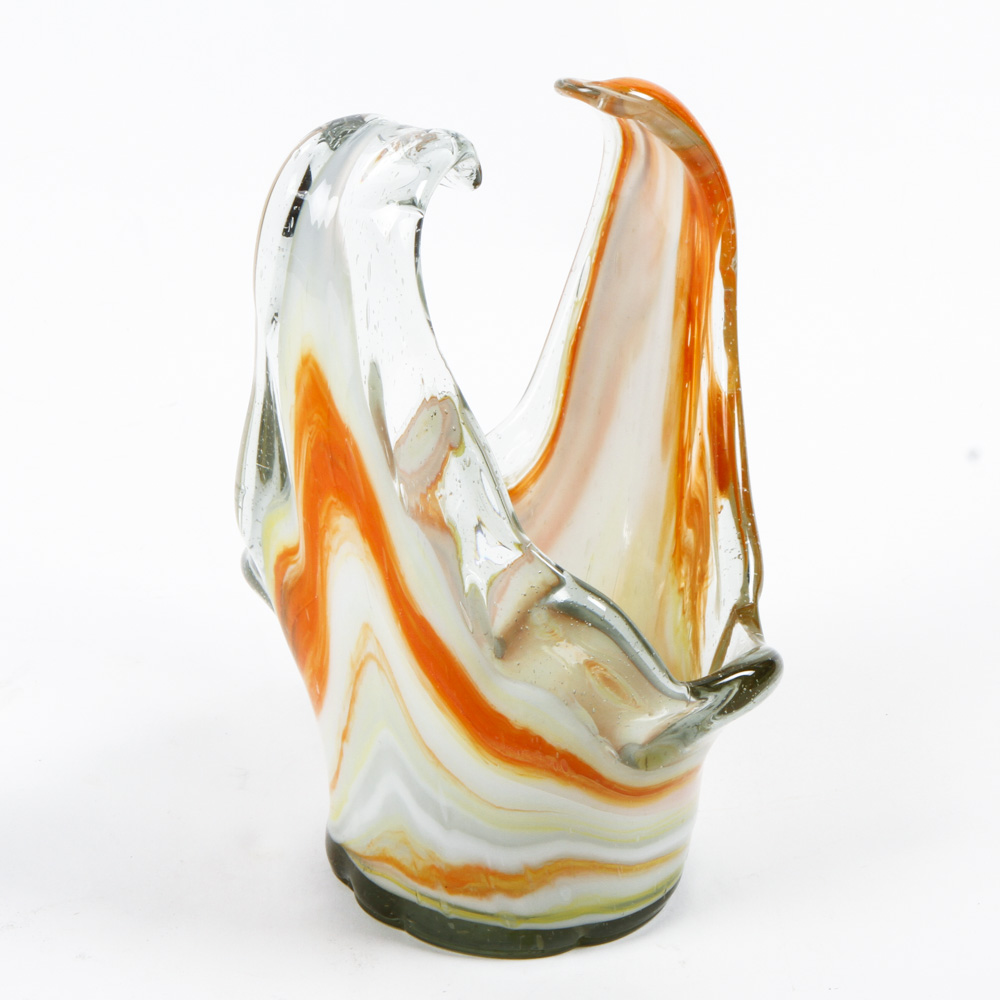 Murano-Style Art Glass Basket Vase