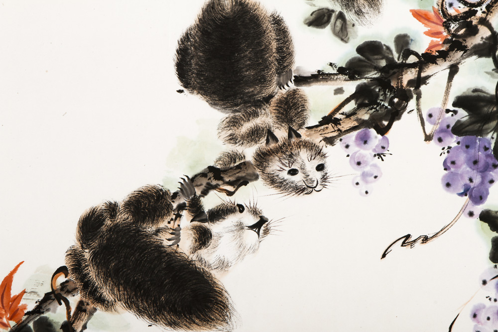 Pair of Chinese Scrolls Including a Watercolor by Ma Huixian