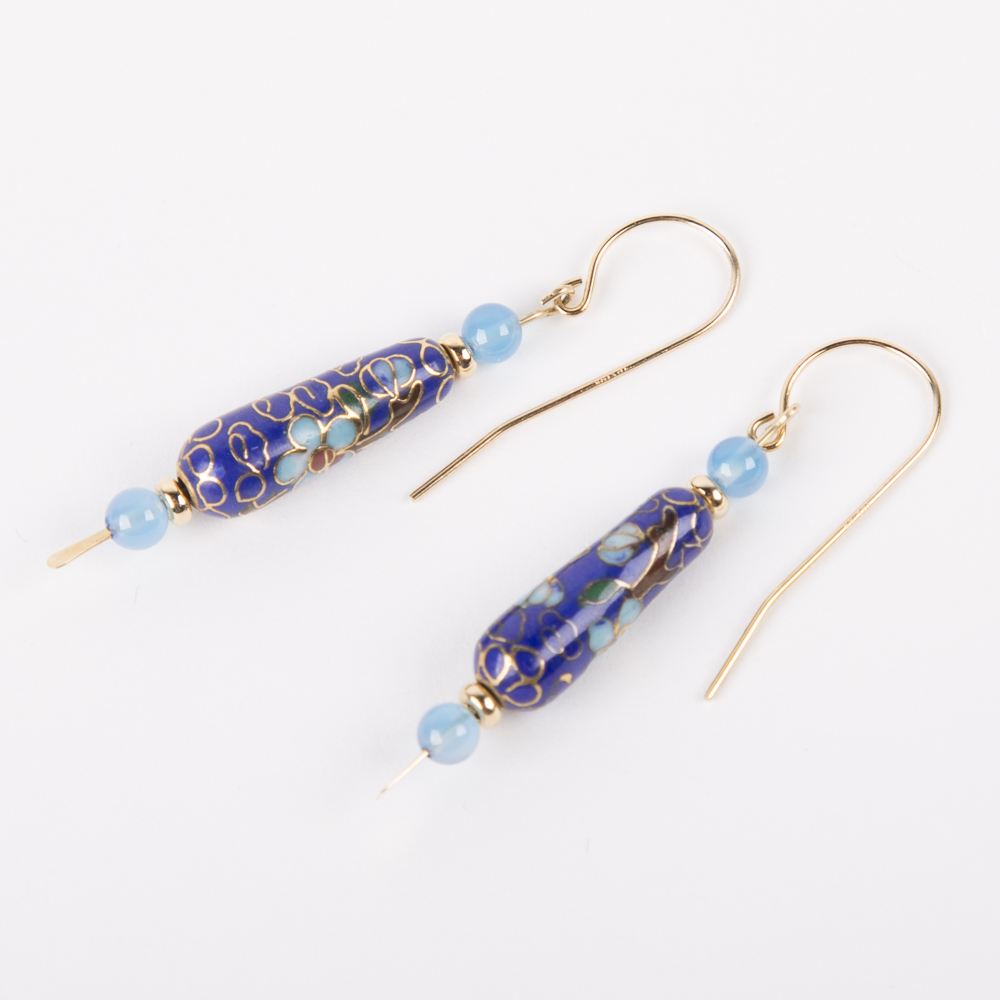 Quartz, Chaledony, and Cloisonne pieces with 14K Yellow Gold Hardware