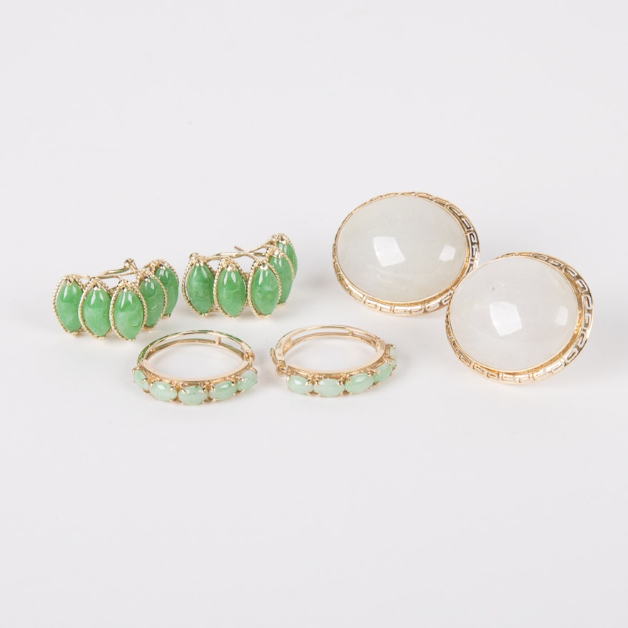 Three Pairs of 14K Yellow Gold Nephrite Earrings