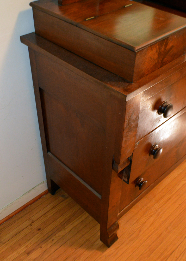 Antique Empire Style Mahogany Dresser With Mirror