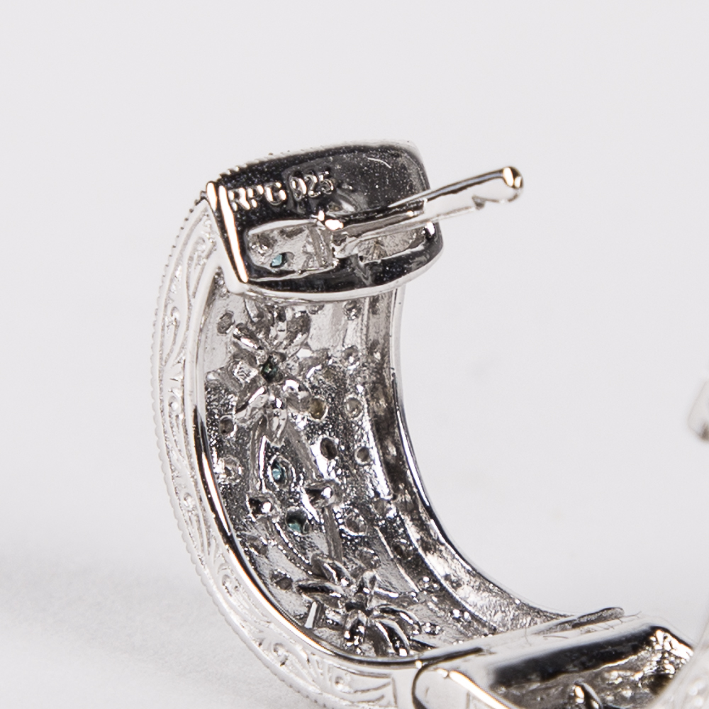 Blue and White Diamond Filigree Sterling Silver Demi Parure