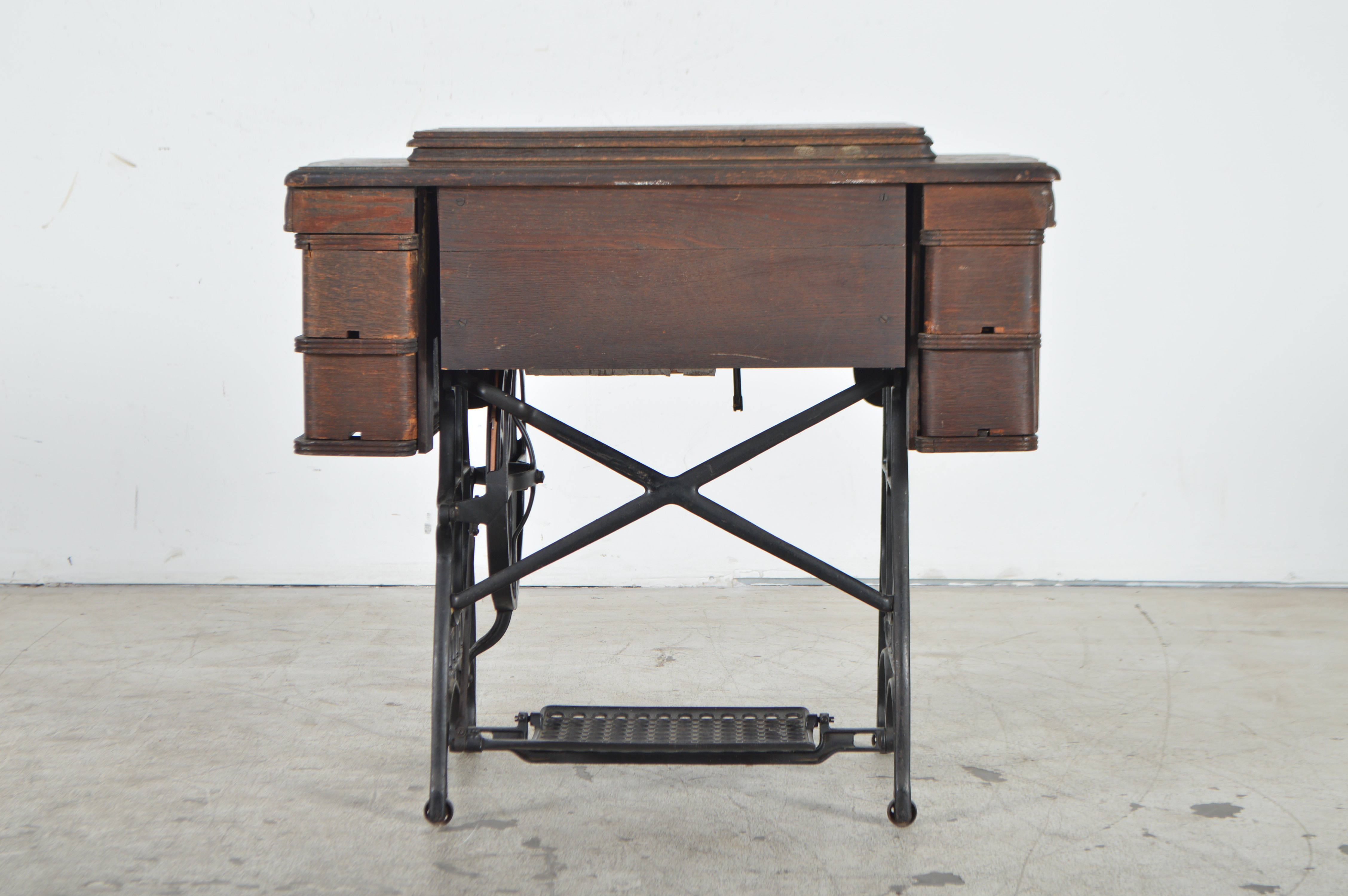 Antique White Rotary U.S.A. Sewing Machine and Oak Cabinet