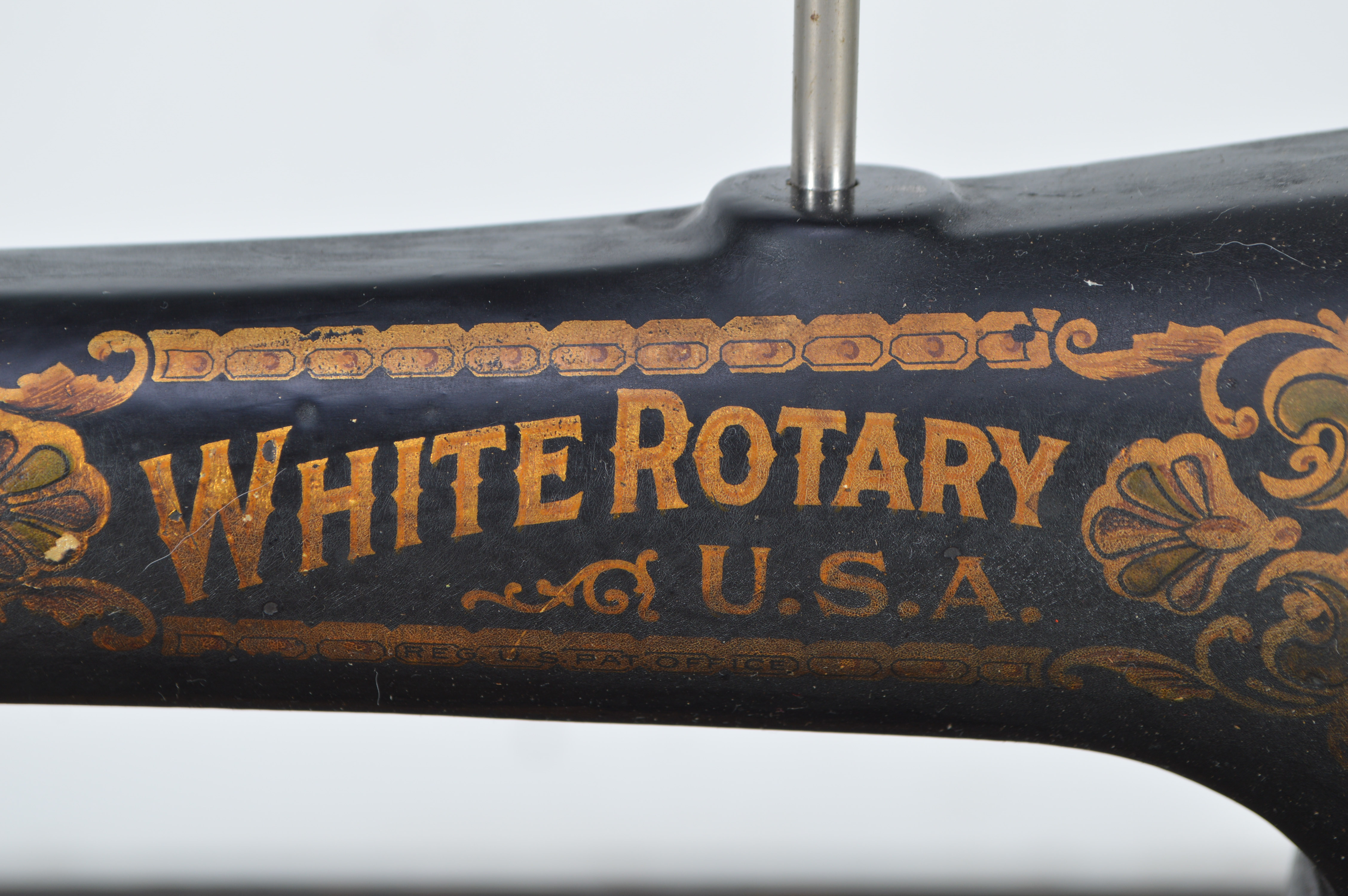 Antique White Rotary U.S.A. Sewing Machine and Oak Cabinet