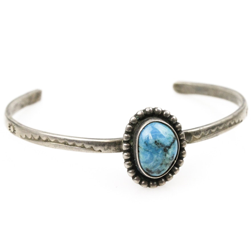 Southwestern Style Sterling Silver and Turquoise Cuff