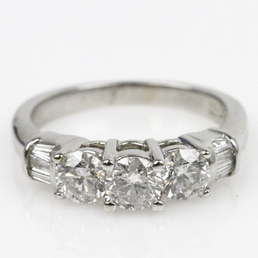 14K White Gold and 1.08 CTW Diamond Engagement Ring