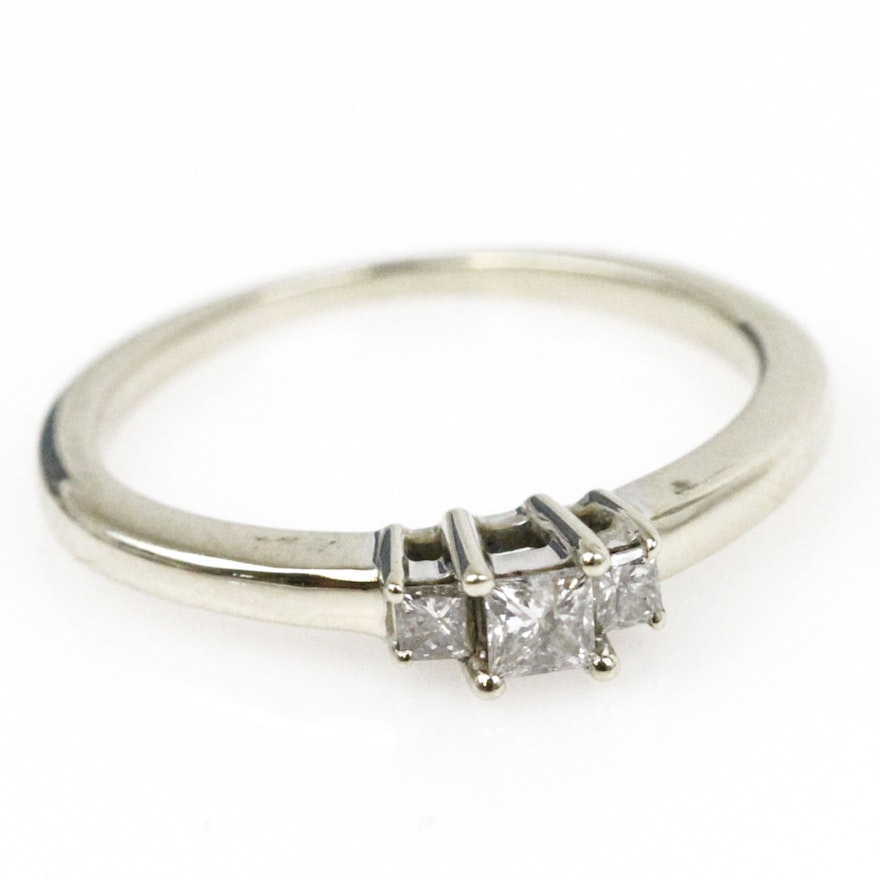 14K White Gold and Three Stone Diamond Engagement Ring