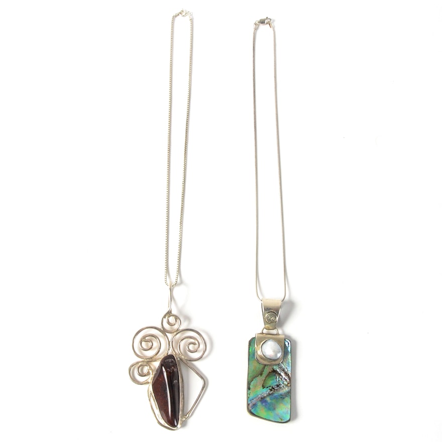 Pair of Sterling and Stone Embellished Necklaces