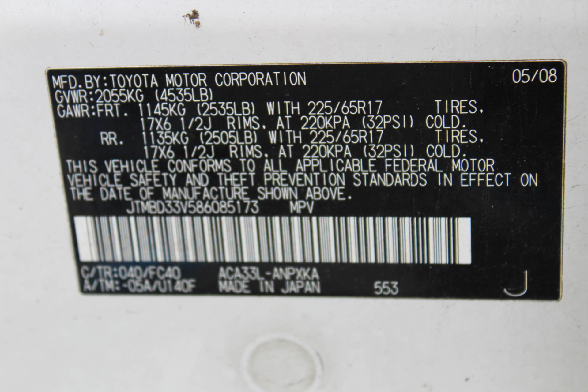 2008 Toyota Rav4 Compact Crossover SUV